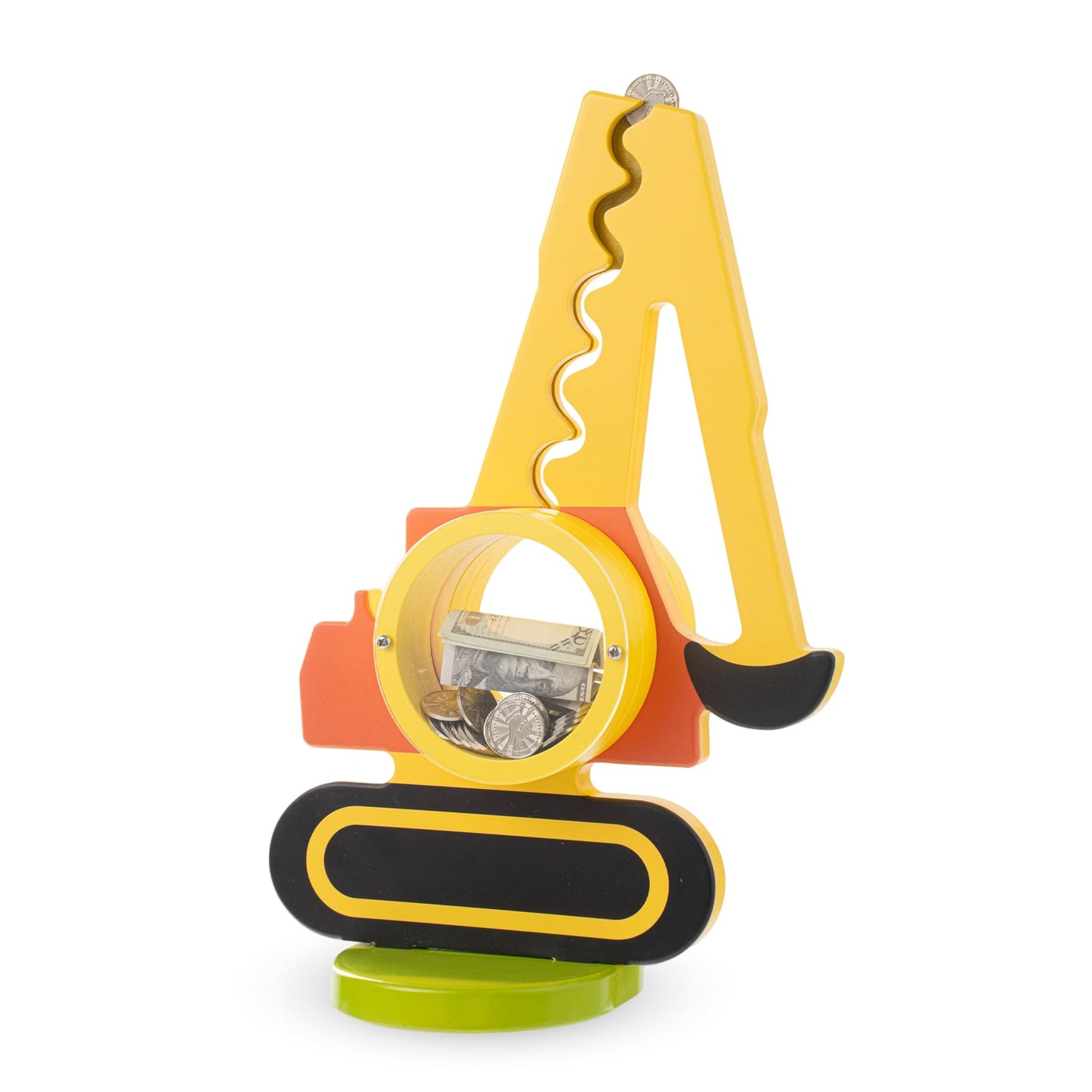 AORCMITN Wooden Excavator Piggy Bank for Kids Boys & Girls, Wood Interactive Coin Bank with Clear Belly, Saving Money Toy, Educa