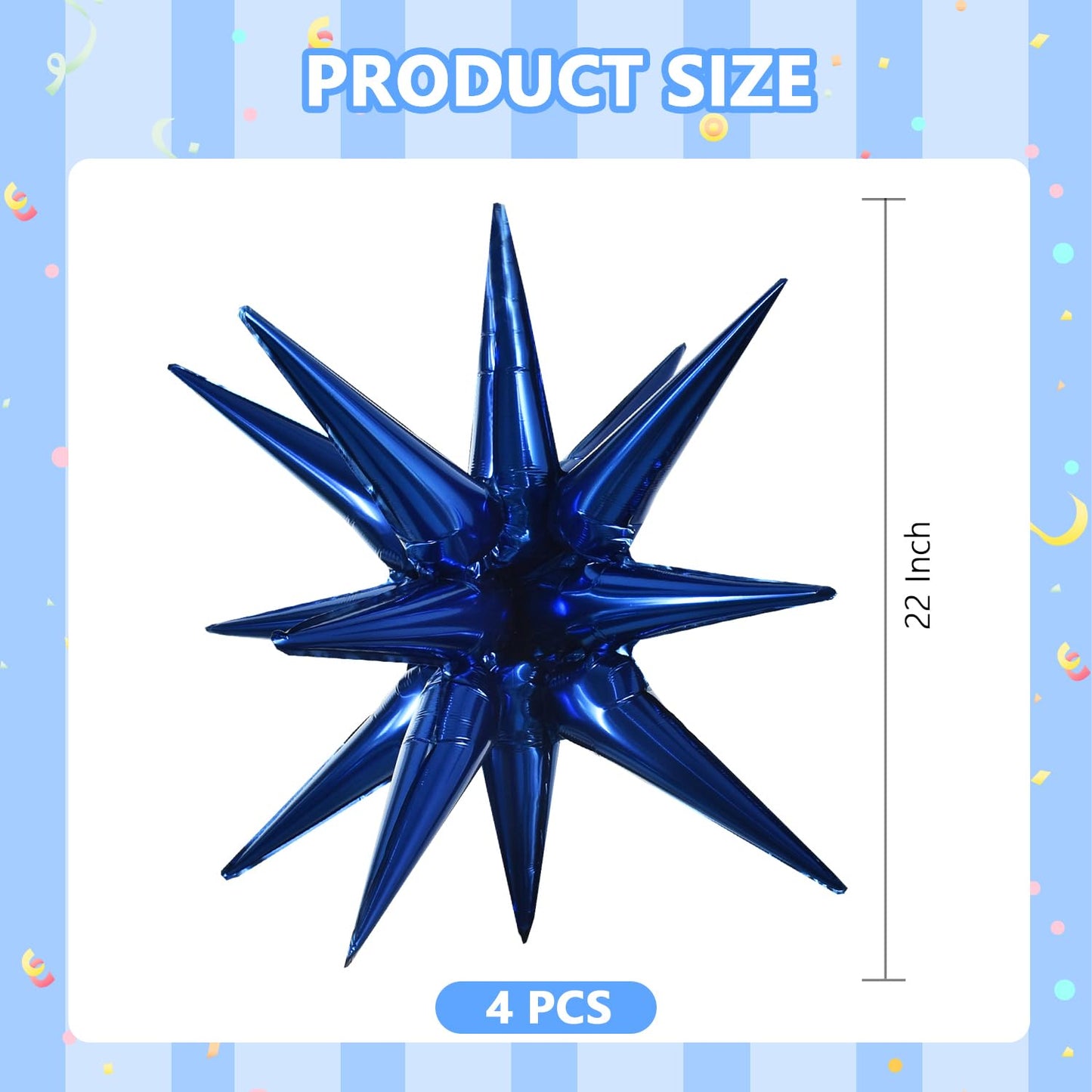 Toniful 4 Pcs 22Inch 4D Navy Blue Explosion Star Mylar Balloons 14Point Star Balloons For Party Backdrop Christmas,New Year Birt