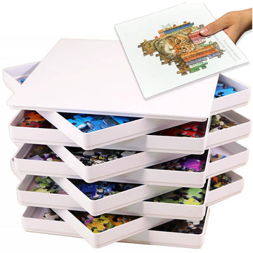 PUZZLE EZ 8 x 8 Puzzle Sorting Trays with Lid - Space Saver for Up to 1000 Pieces - Perfect Gift for Puzzle Lovers - White