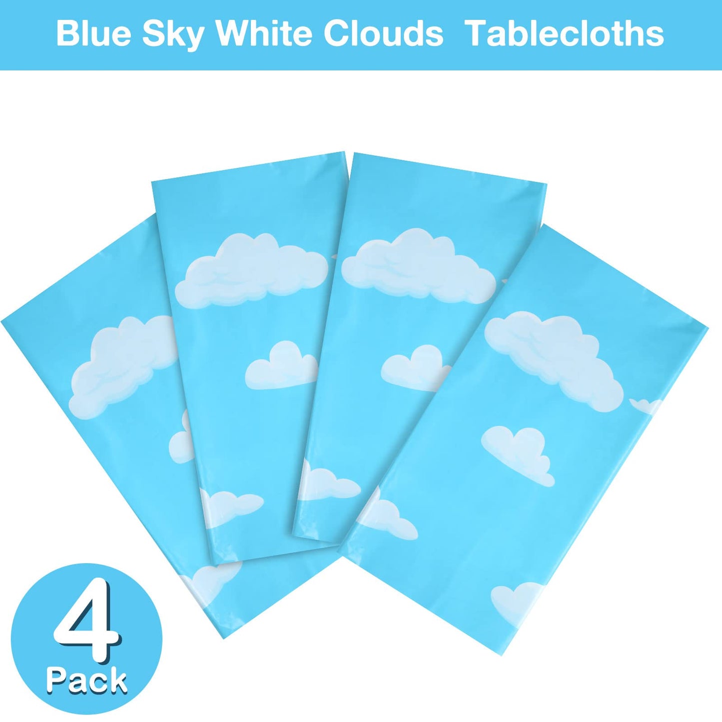 Blue Sky White Clouds Birthday Party Supplies Cartoon Story Tablecloth Party Table Cover Cartoon Table Banner For Baby Kids Shower Birthday Party Decorations, 54 X 108 Inch(4)