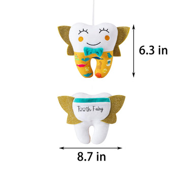 Free-Space Tooth Fairy Pillow For Boy Embroidery With Pocket Shiny Wings Crystal Velvet Tooth Fairy Keepsake Boys Girls Gifts (Y