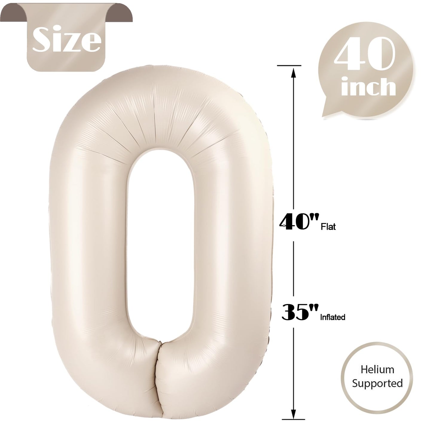 Cream Number 0 Balloon 40 Inch, 0 Balloon Numberfor 10Th 20Th 30Th 40Th 50Th 60Th Birthday Decorations, Cream Party Supplies For