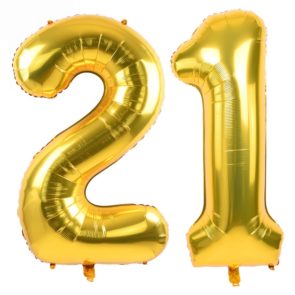 Toniful 40 Inch Large Gold Number 21 Balloons Giant Digital 21 Or 12 Helium Balloons, Foil Mylar Big Number Balloons For 12Th Or