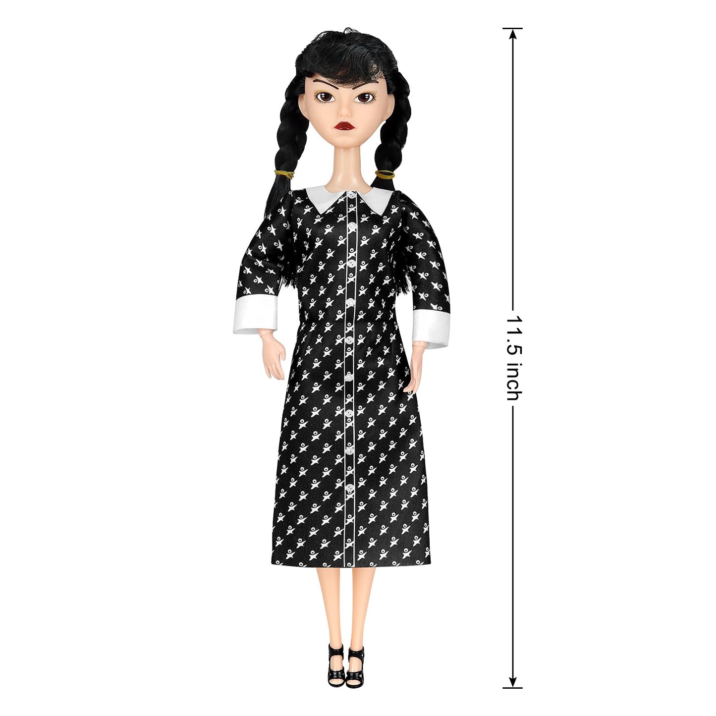 Dbywiub 11.5'' Girls Black Dolls, Toys Long Sleeve Dots Black Hair & Black Shoe, Birthday For Girls Fans Kids