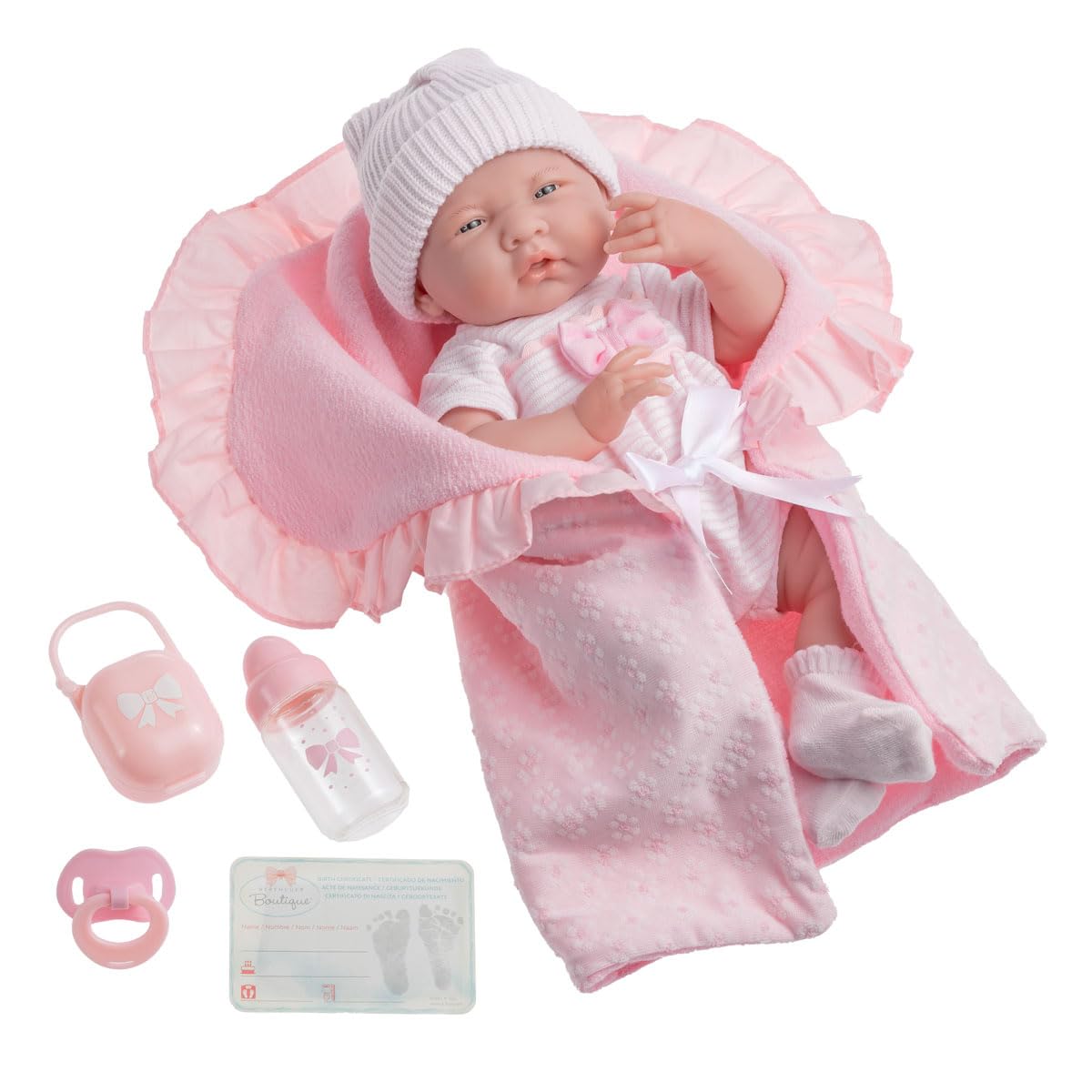 15.5' Realistic Soft Body La Newborn Doll | Jc Toys - Berenguer Boutique | 8 Piece Gift Set With Bottle, Pacifier & Accessories | Pink | Ages 2+
