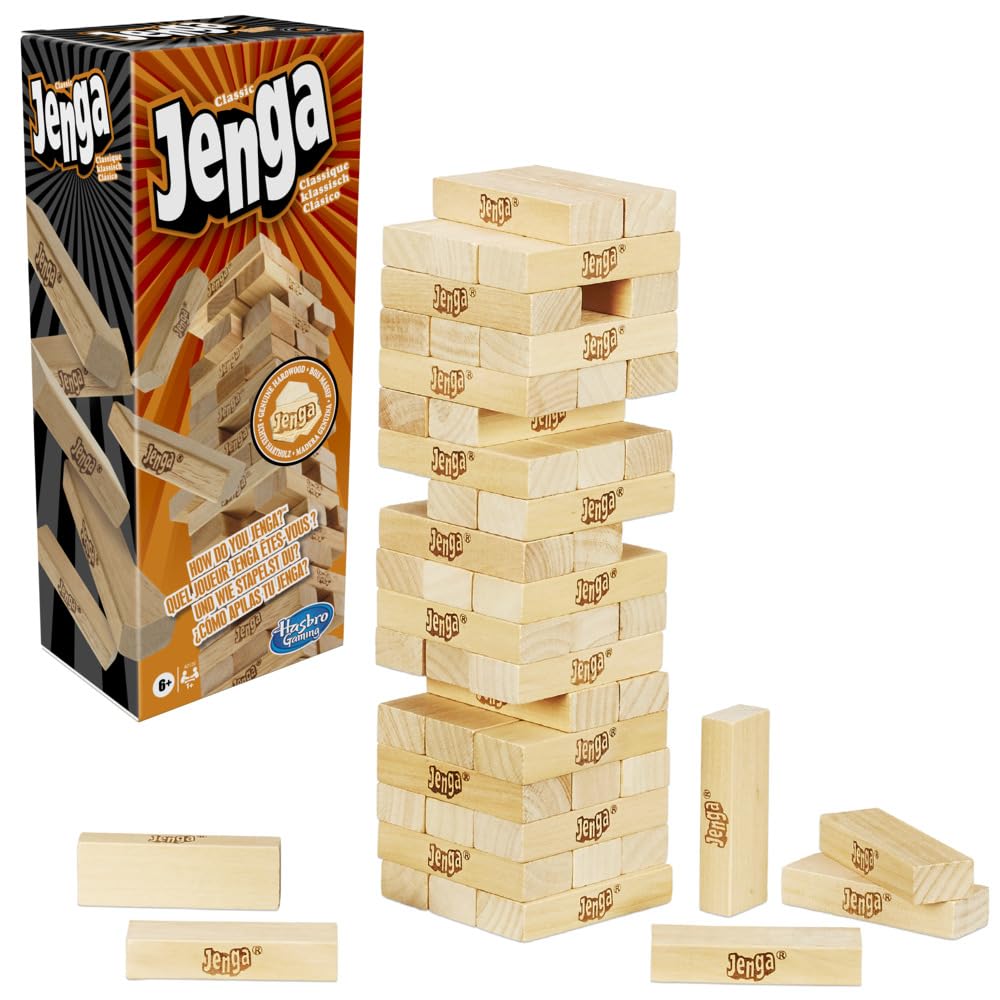 Jenga Game | The Original Wood Block Game With Genuine Hardwood Blocks | Stacking Tower Game | Ages 6+ | 1 Or More Players | Party Games For Kids | Family Games
