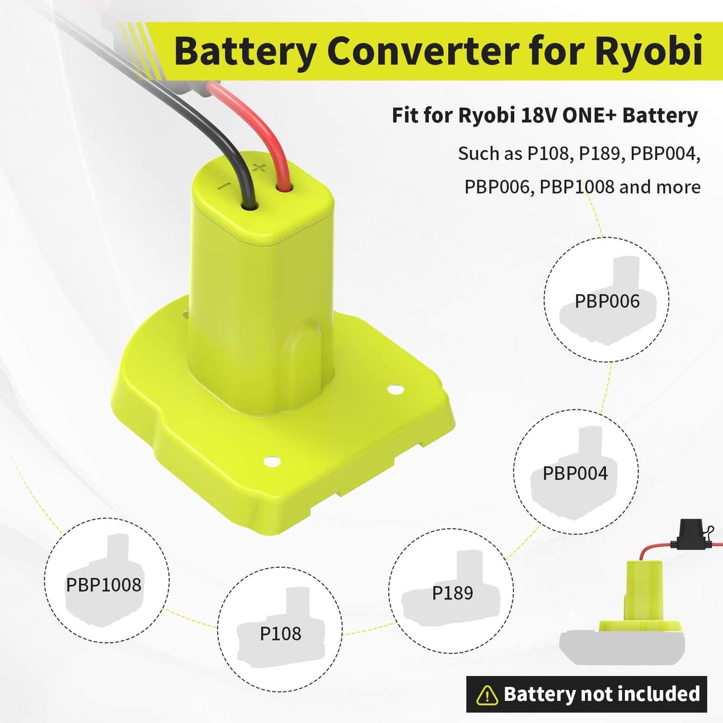 Kzreect Power Wheel Battery Adapter for Ryobi 18V, Compatible with Peg Perego, Includes Wire Harness, 12AWG Wire & 30A Fuses, Model RY+