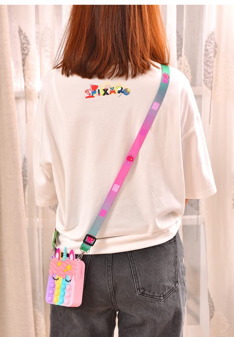 Fashion Pop Purse Push Bubbles Fidget Toys Rainbow Unicorn Purse Wallet Ladies Bag Silica Dimple Crossbody Bags For Women
