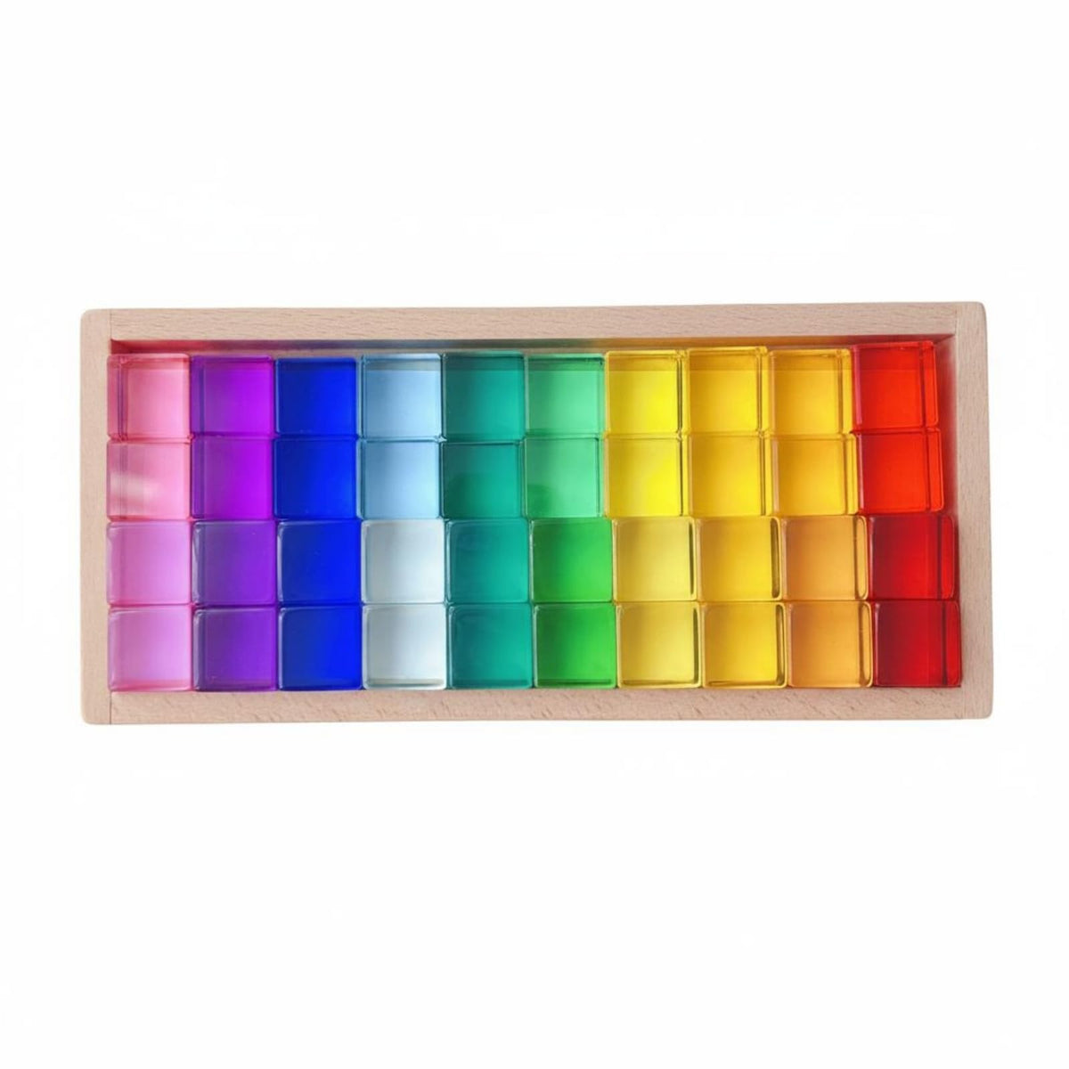 SNAPPSY Translucent Acrylic Cube Toy Wooden Tray Lucite Cube Toy HighClarity Acrylic Cubes Grid, Translucent Set 6