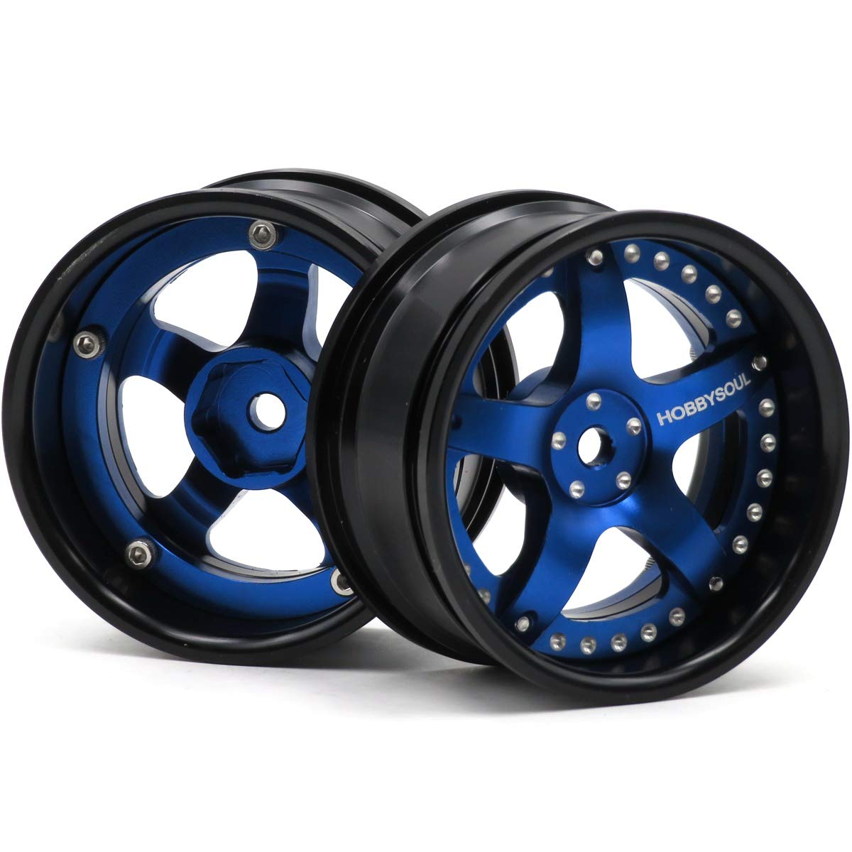 hobbysoul 2pcs RC 1/10 Aluminum Alloy Wheel Rims 12mm Hex Adjustable Offset Black & Blue for On-Road Drift Touring Cars