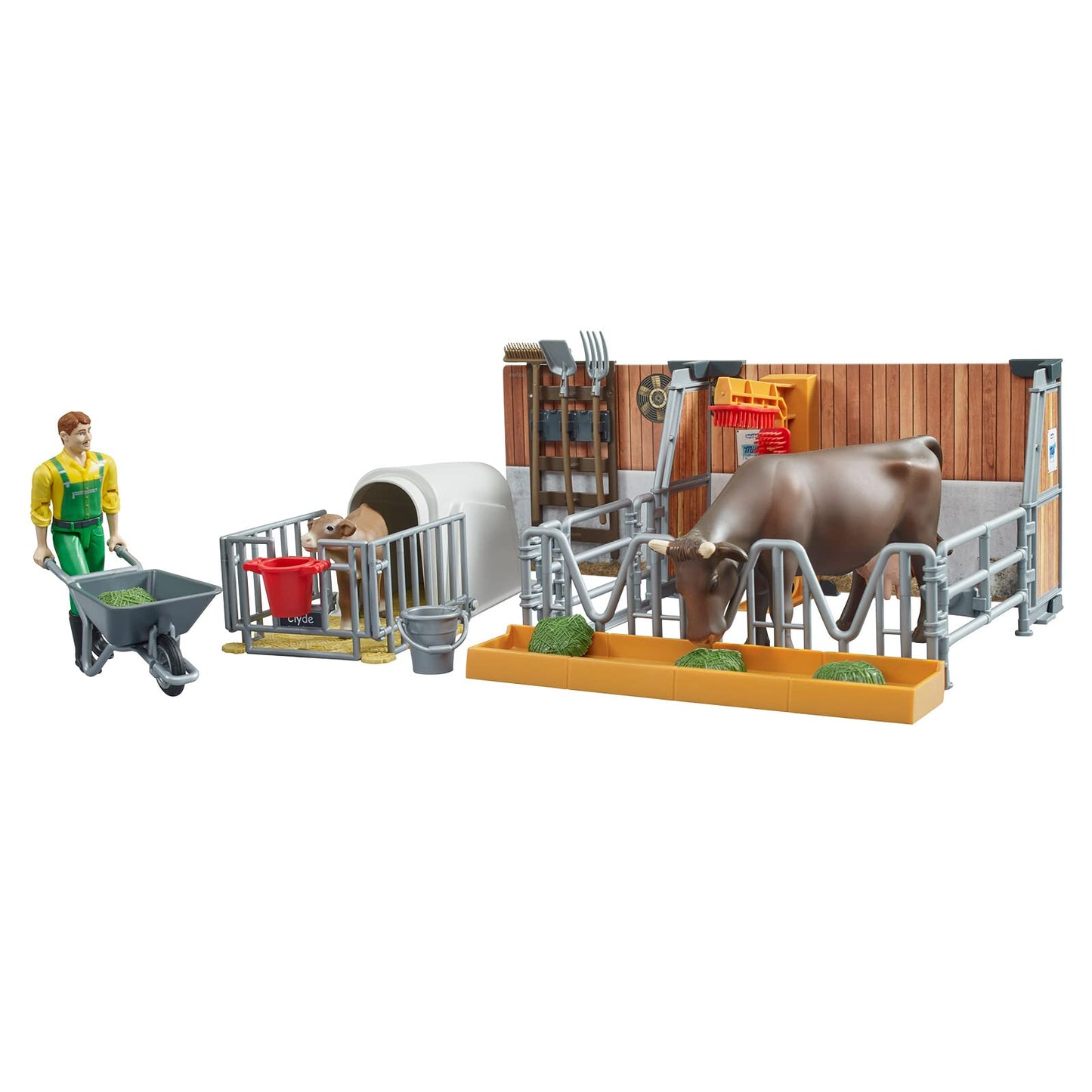 Bruder 62611 Bworld Cow And Calf Barn With Farmer