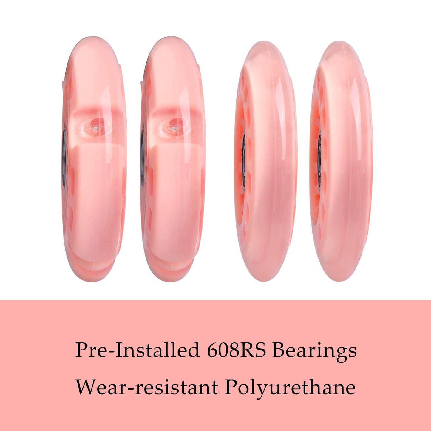 Wiggle Car Polyurethane Replacement Wheels Set (Front,2P Light Up), Swing Car Wheels Pack (Rear,2P Narrower) Upgrade For Ride-On Toys (Orange Pink)