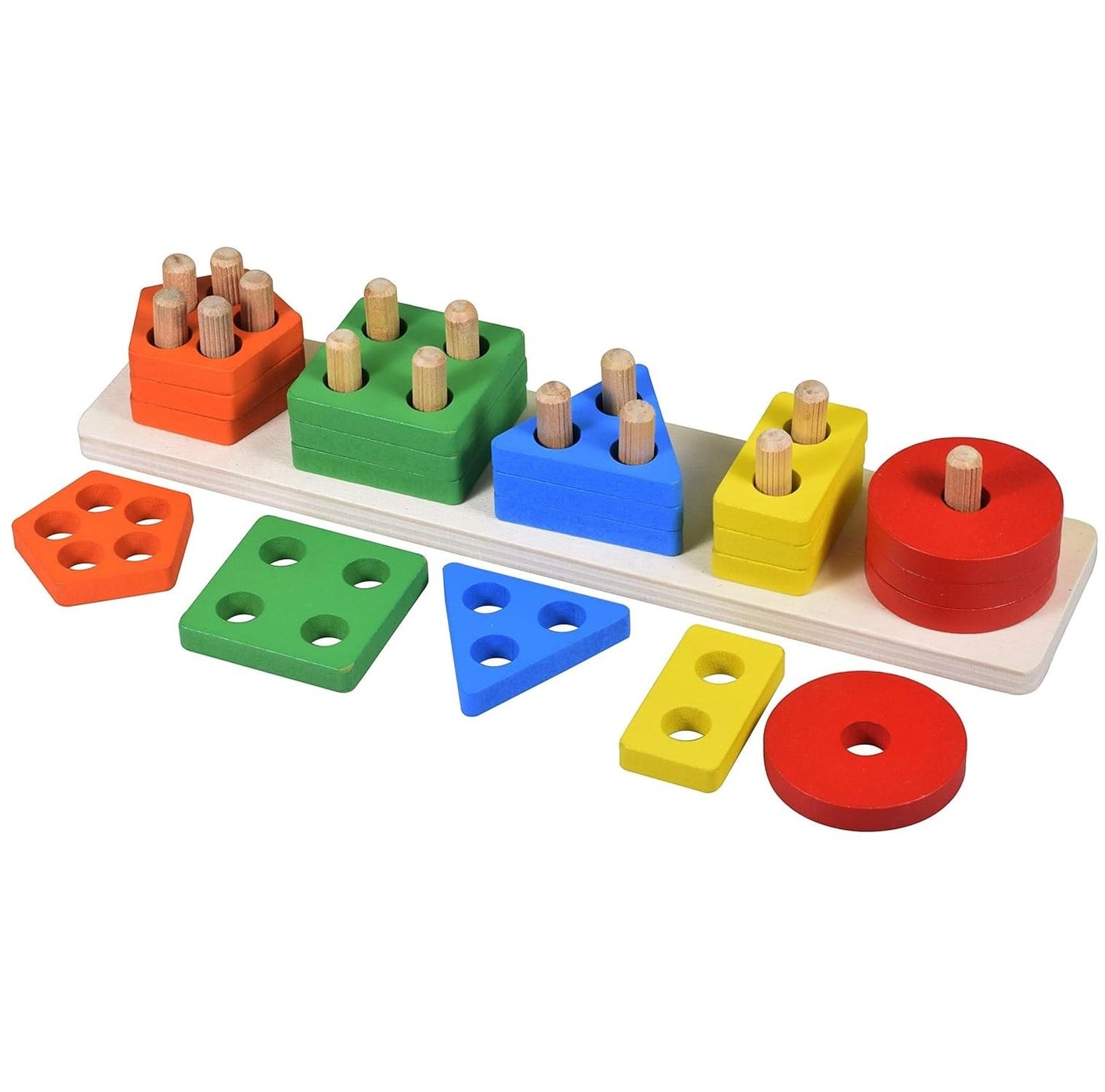 Smoneo Wooden 20 Pc - 5 Shape Sorting & Stacking Sorter Toys Early Educational Geometric Blocks Puzzles For 1-3 Years Old Age Ki