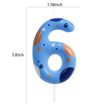 ElekFX Blue Dog Paw Birthday Candles, Number 6 Paw Print Birthday Party Supplies, 2.76 inch Paw Cake Topper Decorations, Birthda
