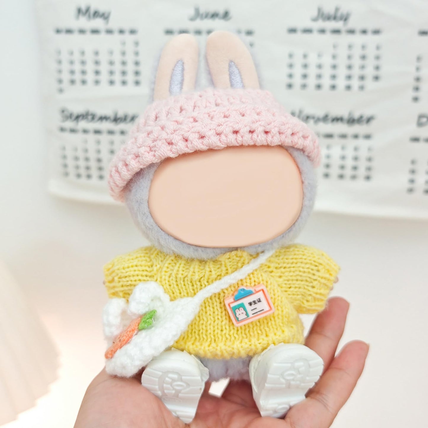 FANFX Doll Clothes(No Doll) Handcrafted Crochet Outfit for 17cm Doll Stylish Adorable Dolls Clothes Accessories for La Best Gift for Your Dear Doll(Pink Hat Student Sweater)