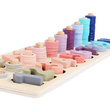 Qzmtoy Counting Shape Stacker Wooden Count Sort Stacking Tower With Wood Colorful Number Shape Math Blocks For Kids Preschool Ed