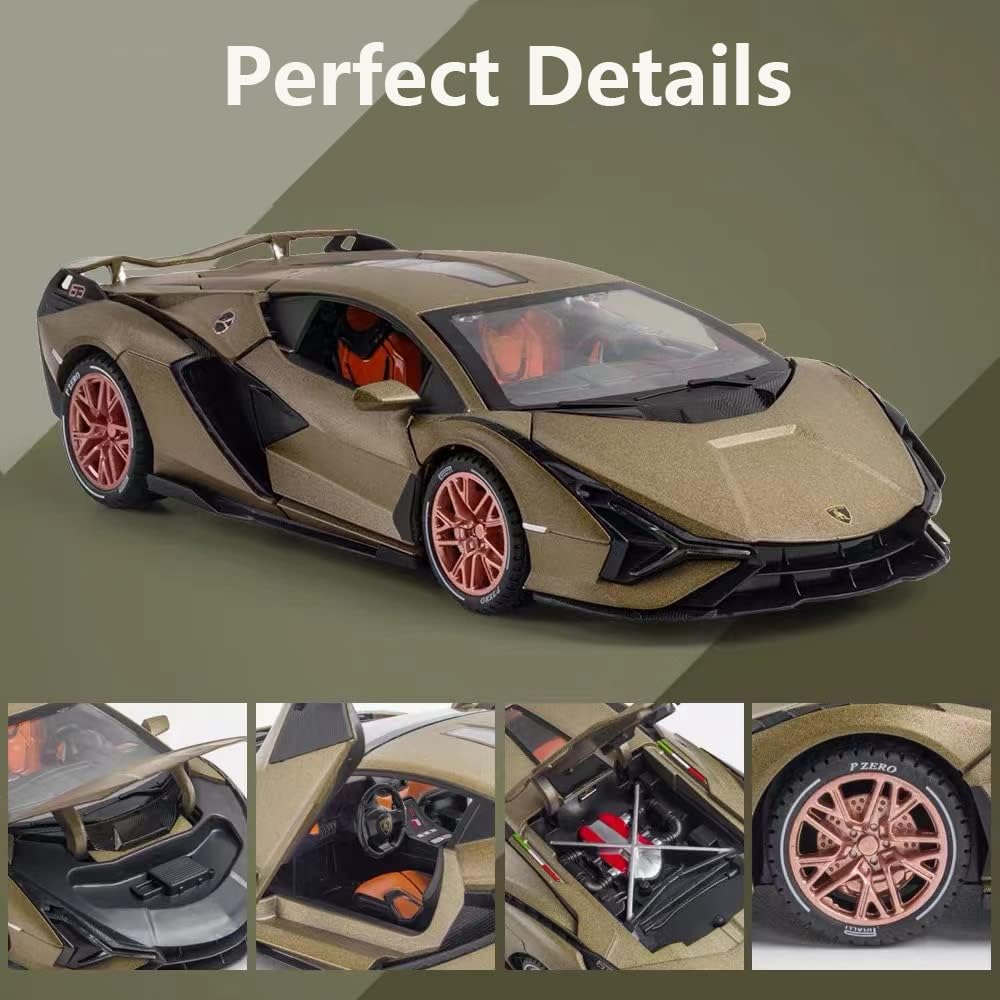 SASBSC Toy Cars Lambo Sian Metal FKP3 Model Car with Light and Sound Pull Back Car Toys for 3+ Year Old Boys (Green-1 24)