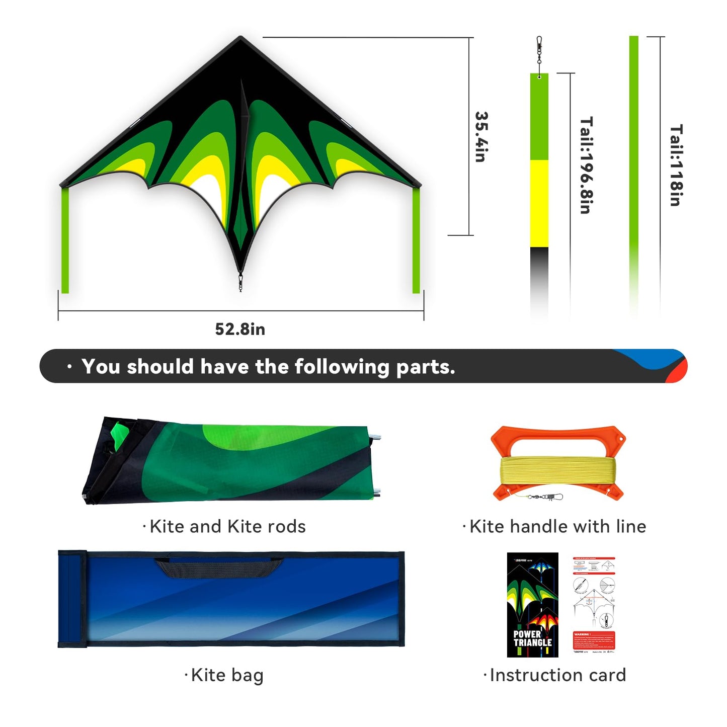 Sgftre Green Huge Delta Kite Easy To Fly,Single Line String With Tail For Beach Flying Kites For Kids And Adults Kites Outdoor T