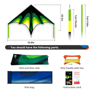 Sgftre Green Huge Delta Kite Easy To Fly,Single Line String With Tail For Beach Flying Kites For Kids And Adults Kites Outdoor T