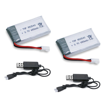Tosiicop 3.7v Drone Lipo Battery - 2 Pack 650mAh Rechargeable Batteries for SYMA X5 Serial UVA Quadcopter Drones XH2.54 Connecto