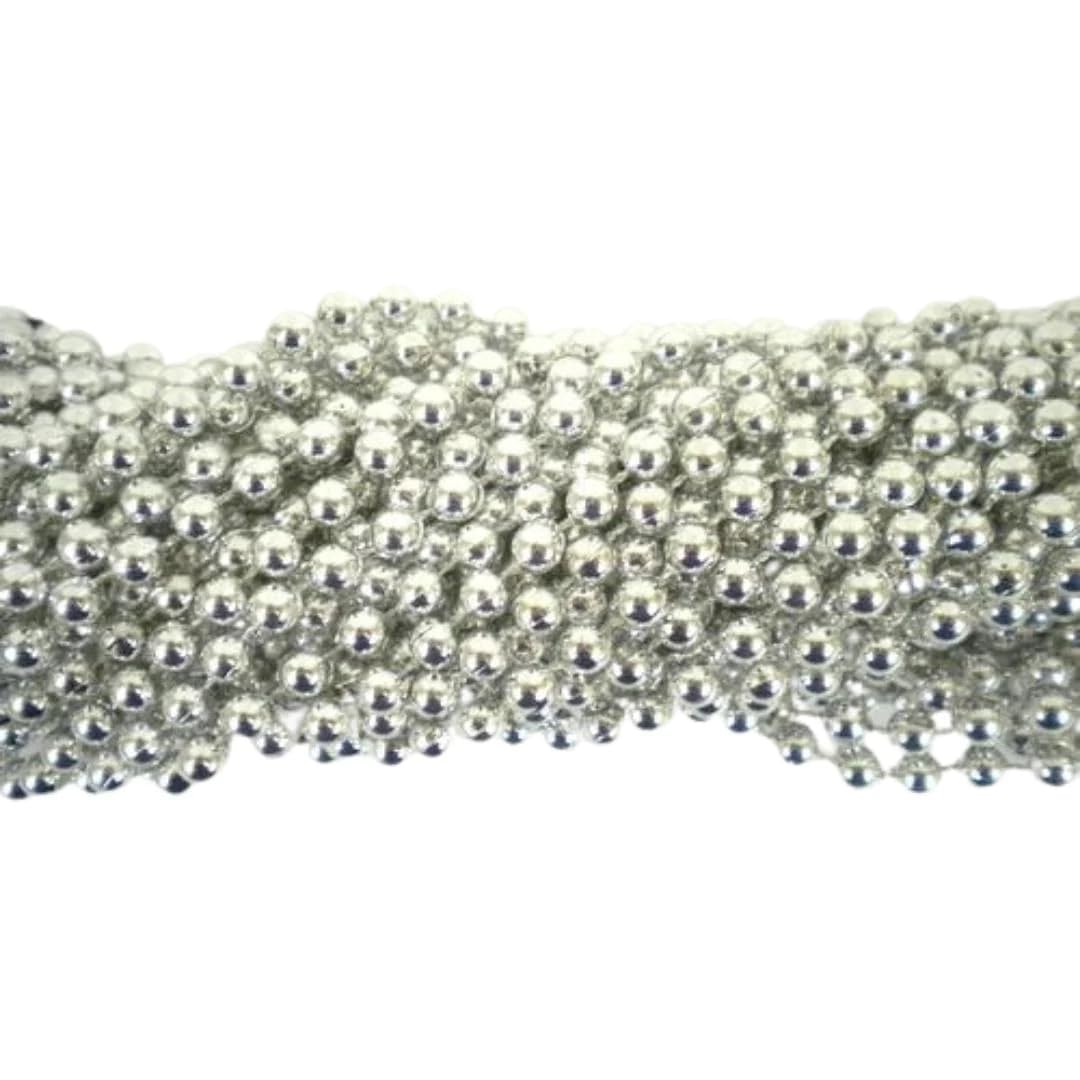 Mardi Gras Spot 33 Inch 07mm Round Metallic Silver Mardi Gras Beads-6 Dozen (72 Necklaces)
