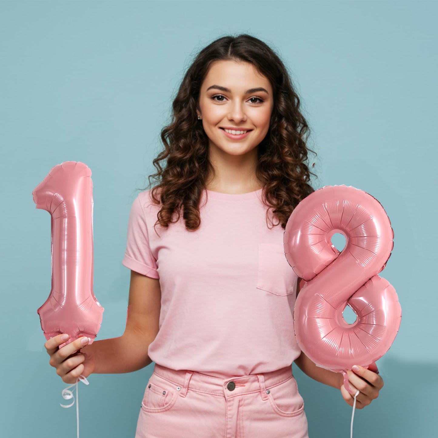 TONIFUL Number Balloons 16 Inch Light Pink 0-9 Number Mylar Foil Balloons 10 Pcs Custom Digital Balloons for Birthday Party Enga