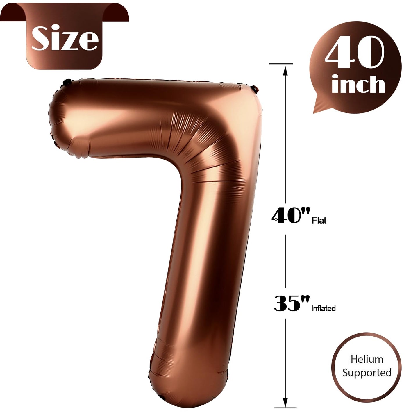 Dark Brown 7 Balloon, Coffee Brown Number Balloons 40 Inch, 7Th Chocolate Brown Birthday Decorations For Kids Girls Boys, Brown