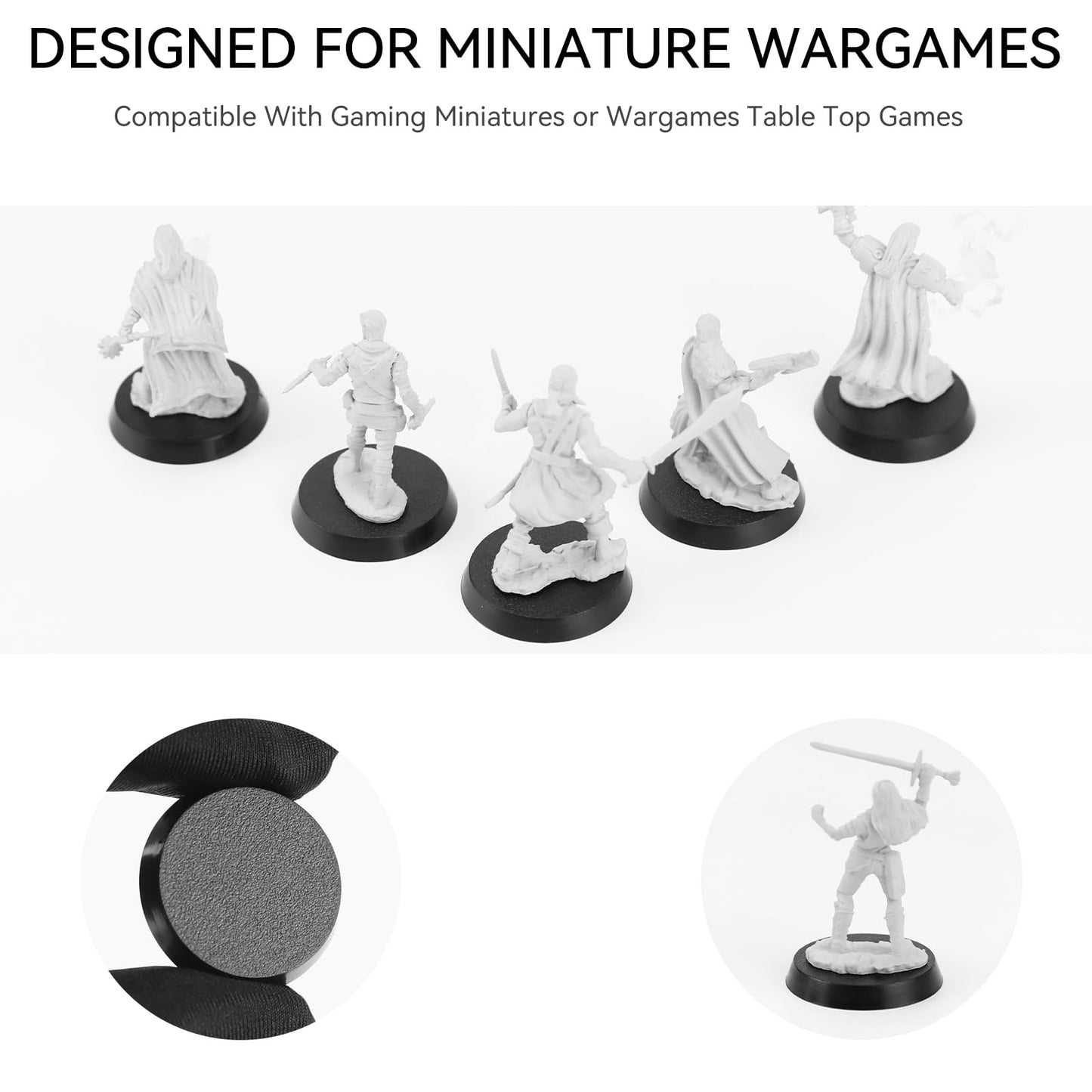 Titawu 100Pcs Miniature Bases+120Pcs Adhesive, 28.5Mm/1.12Inch Textured Plastic Black Round Model Base For Gaming Miniatures Or