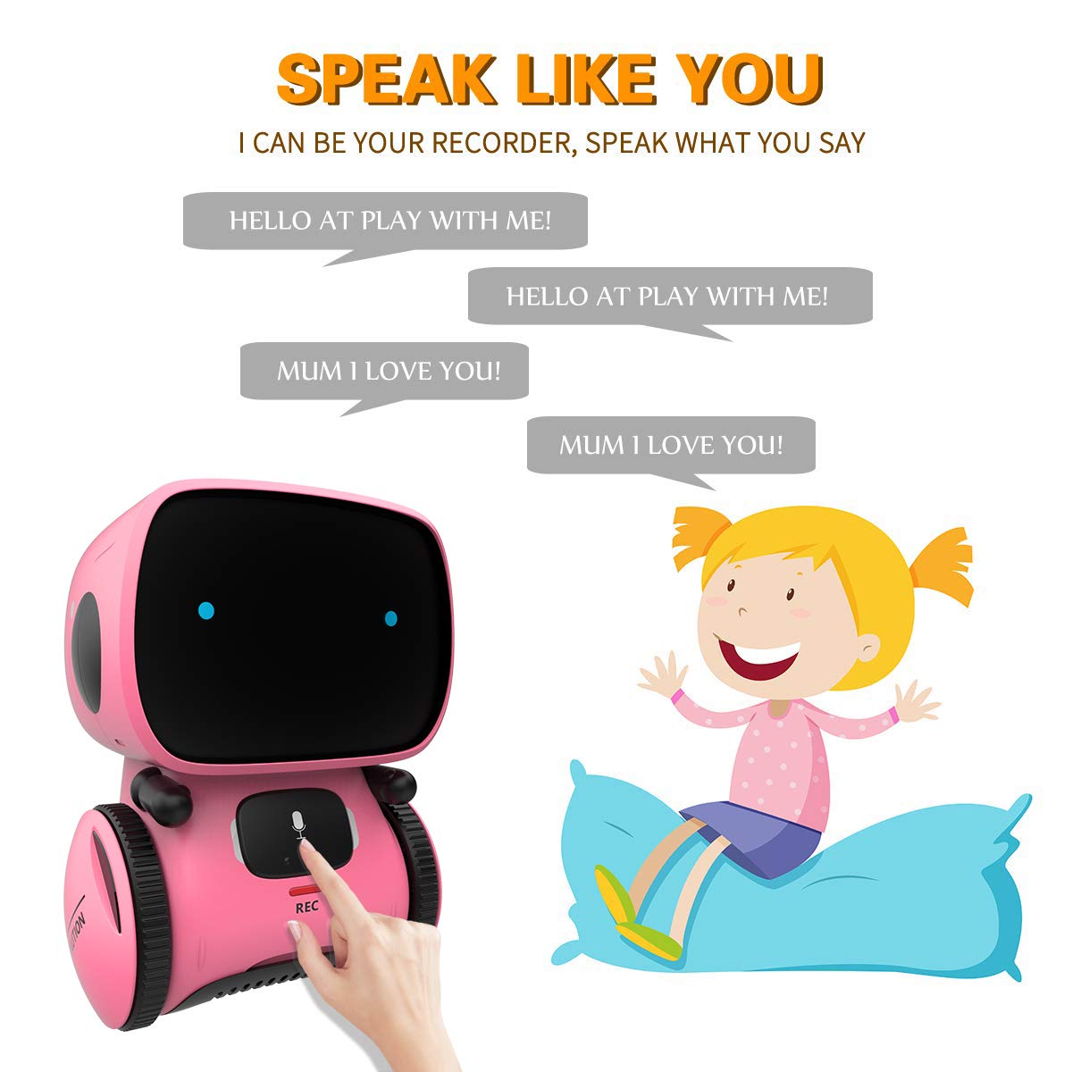 98K Kids Robot Toy, Smart Talking Robots Intelligent Partner and Teacher with Voice Control and Touch Sensor, Singing, Dancing,