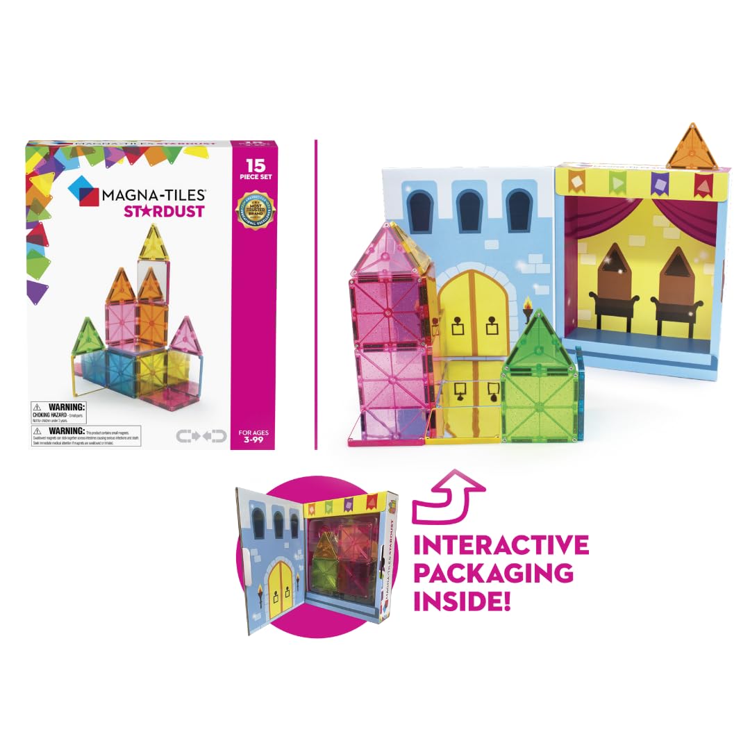 Magna-Tiles Stardust 15-Piece Magnetic Construction Set, The Original Magnetic Building Brand, 3-99 Years With 4 Mirrored Squares
