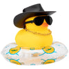 Wonuu Car Rubber Duck, Yellow Duck Decoration Dashboard With Sun Hat Swim Ring Necklace Sunglasses For Car Dashboard Decorations, Black Cowboy Hat-Transparent