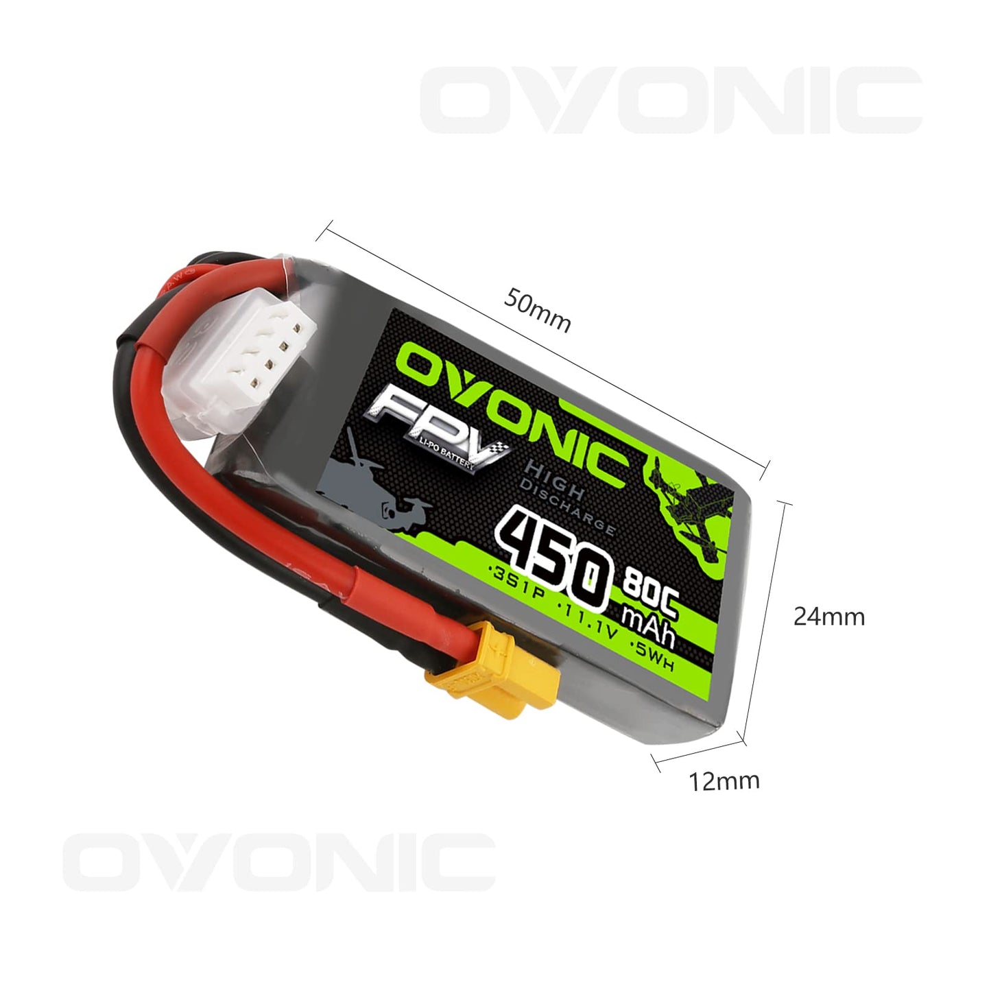 OVONIC 3S Lipo Battery 80C 450mAh 11.1V Lipo Battery with XT30 Connector for RC FPV Racing Drone Quadcopter(4 Packs)