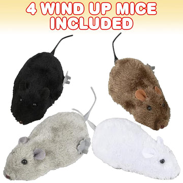 Artcreativity Wind Up Mouse Toys, Set Of 4, Classic Prank Toys For Kids In 4 Colors, Animal Party Favors For Children, No Batter