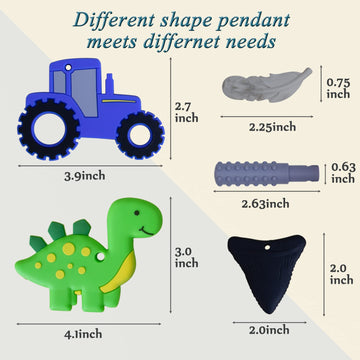 KongNai Chew Necklace for Sensory Kids, 5Pcs Chewy Silicone Pendants, Reducing Fidget Anxiety, Colors: Black, Blue, Green