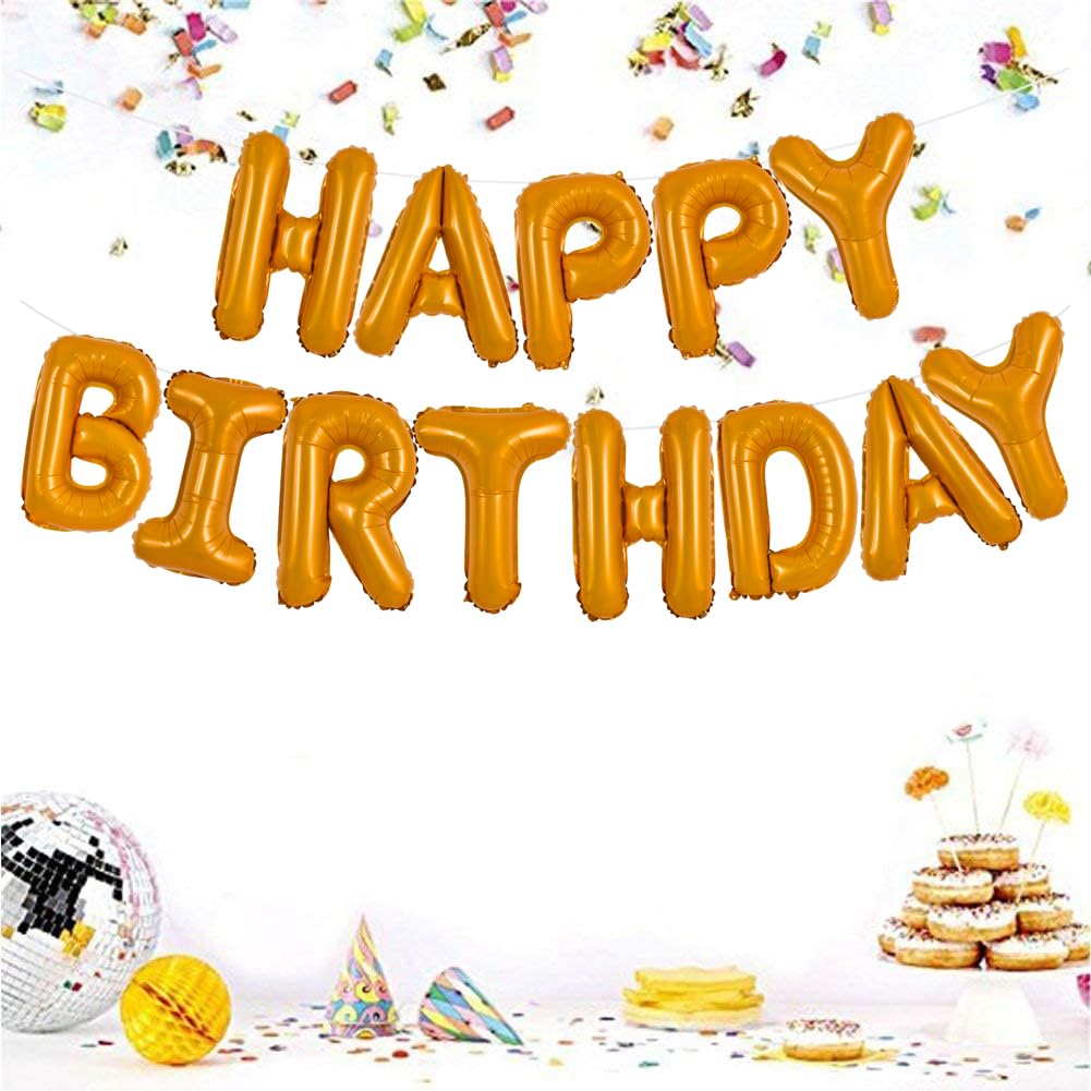 Toniful Light Orange Happy Birthday Balloons Banner 16 Inch Mylar Foil Letters Birthday Sign Banner Bunting Reusable For Girls B