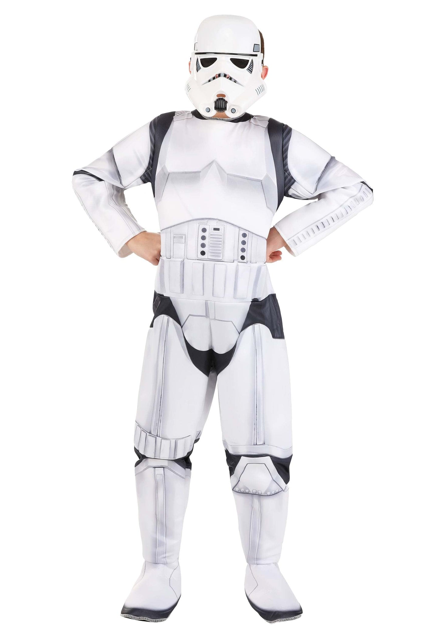 Star Wars Stormtrooper QUALUX Costume (Child) - Qualux Jumpsuit with 3D Half Mask - Size Large White