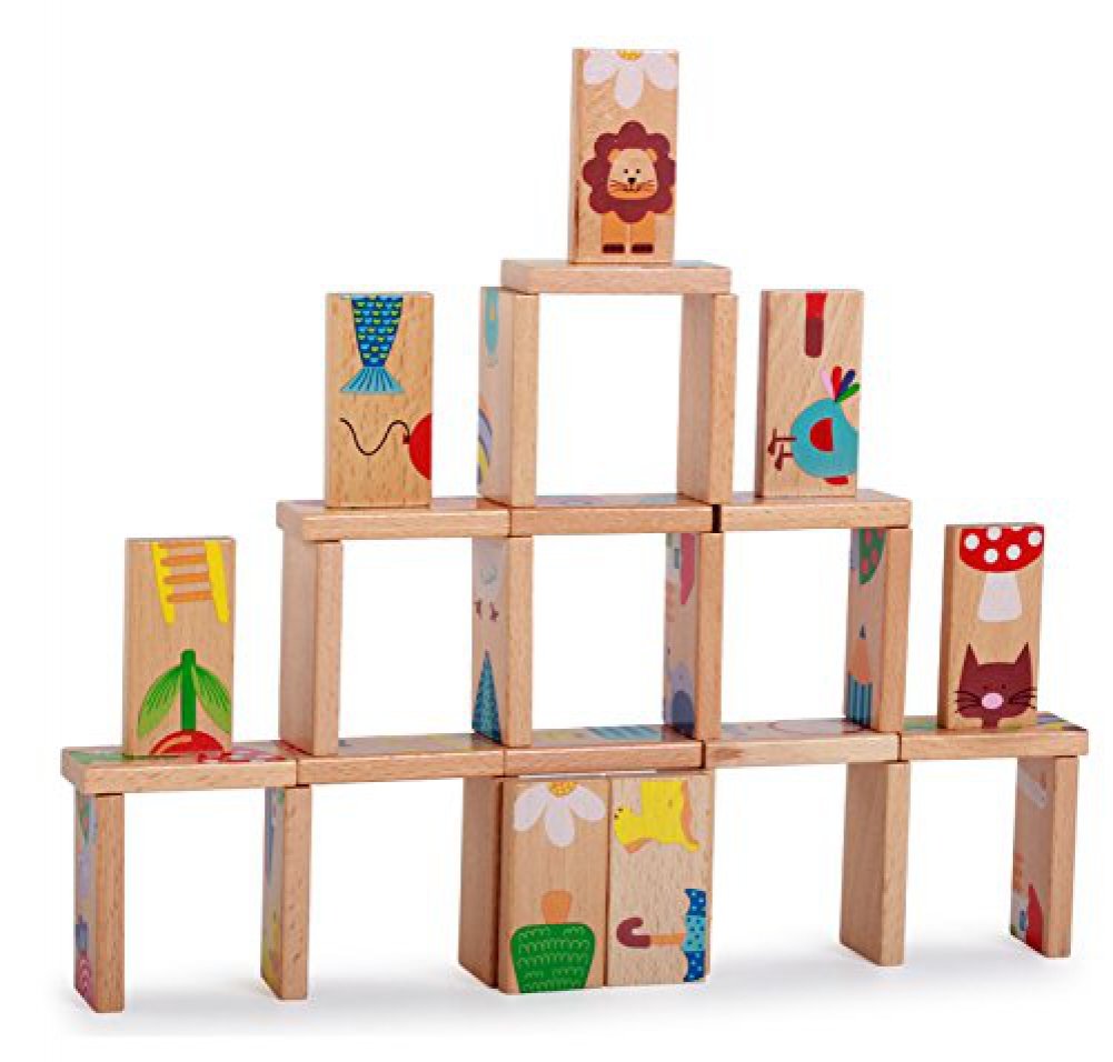 Gracesdawn 28 Pcs Of Educational Wooden Toy Domino Animal Puzzles Kids Game Gift