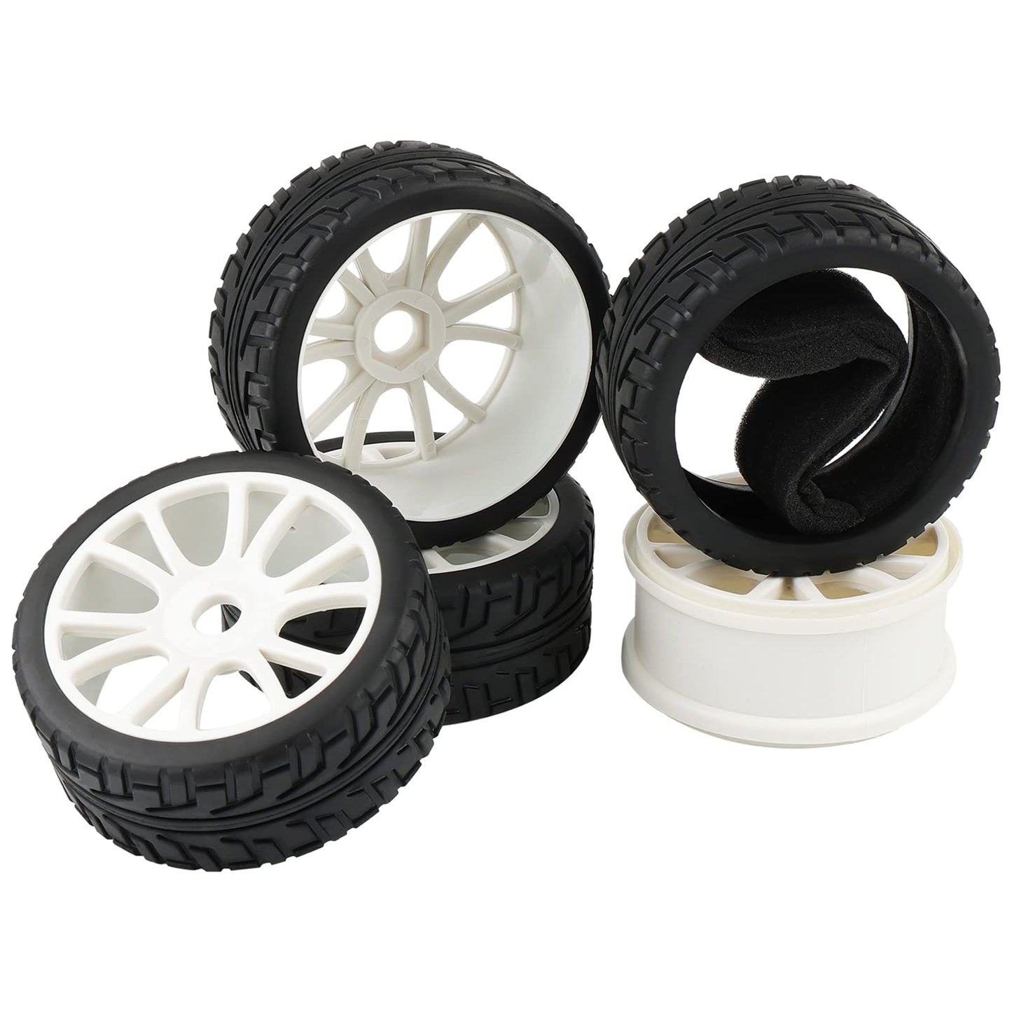 White 1:8 RC Buggy Hex 17mm Double 6 Spoke Wheels Rubber Tires with H Pattern