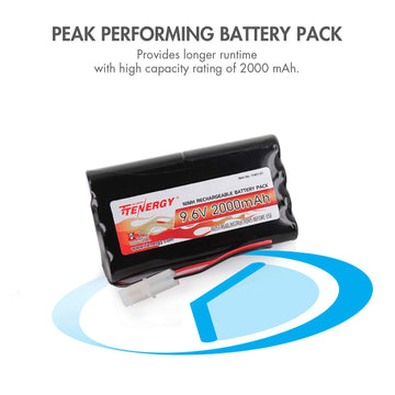 Tenergy 2Pack 9.6V Flat NiMH Battery Packs for RC Car, High Capacity 8-Cell 2000mAh Rechargeable Battery Pack, Replacement Hobby