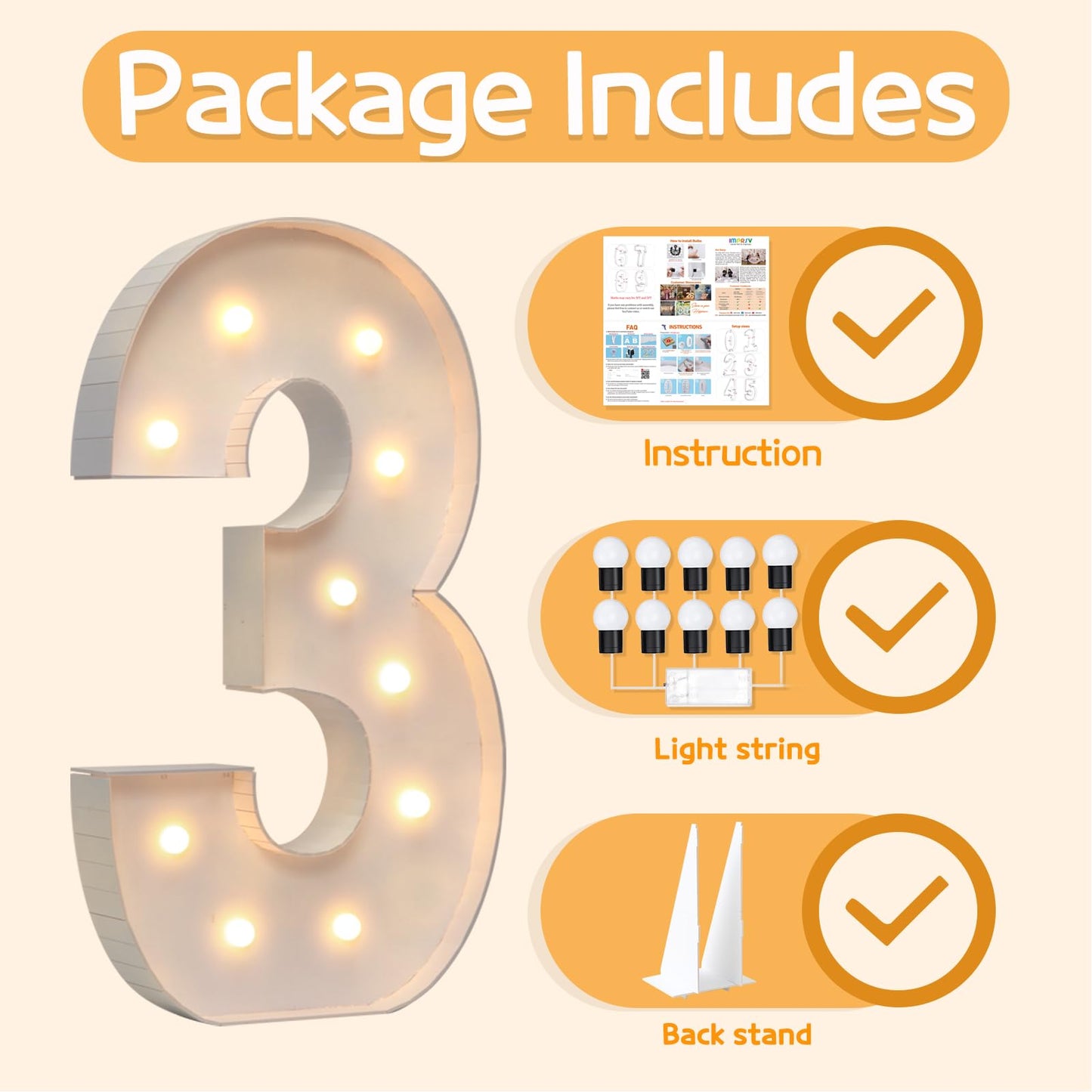 Imprsv 4Ft Marquee Numbers, Light Up Numbers Letters, Mosaic Numbers For Balloons, Gaint Marquee Numbers, Number 3 Balloon For 1