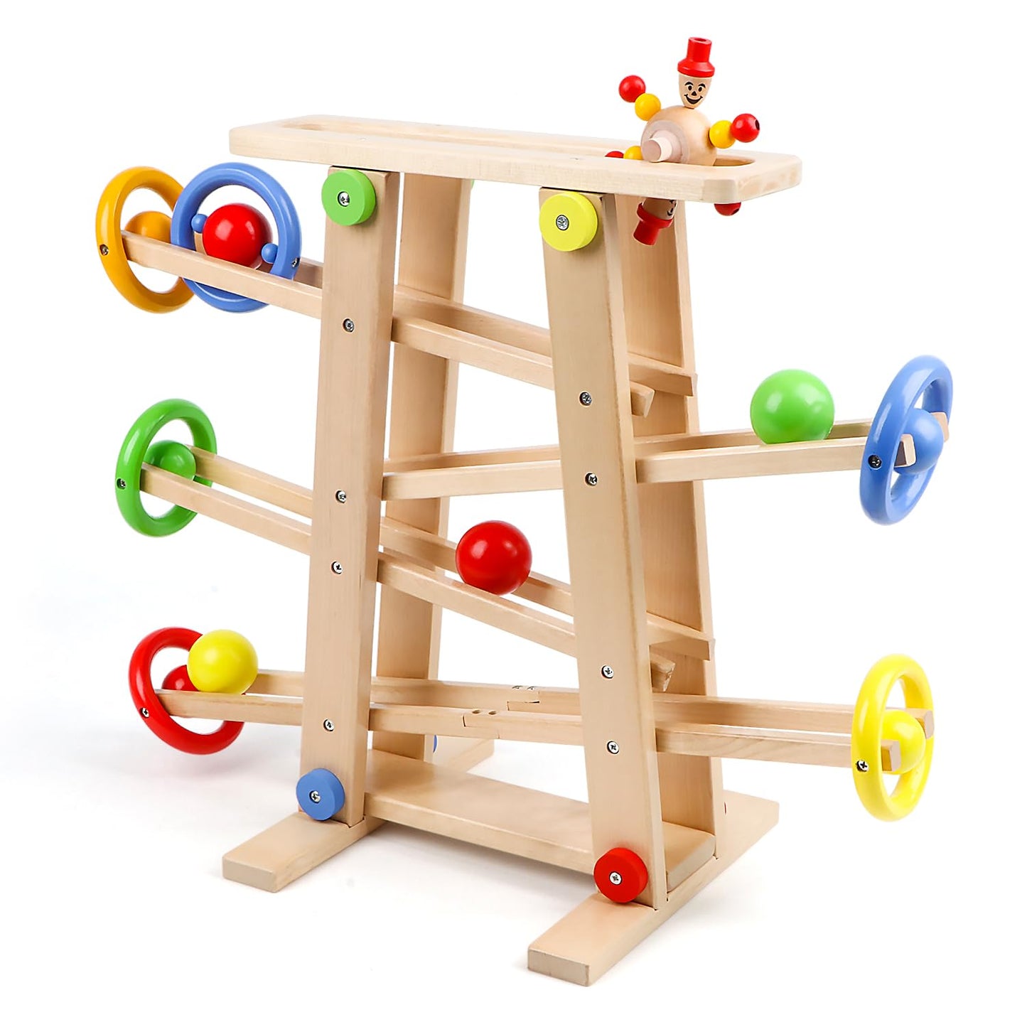 Qilay Wooden Wooden Race Track Toddler Toys For 1-3 Year Old Boy And Girl, Wooden Car Ramp Racer Toy Vehicle Set With 4 Balls &