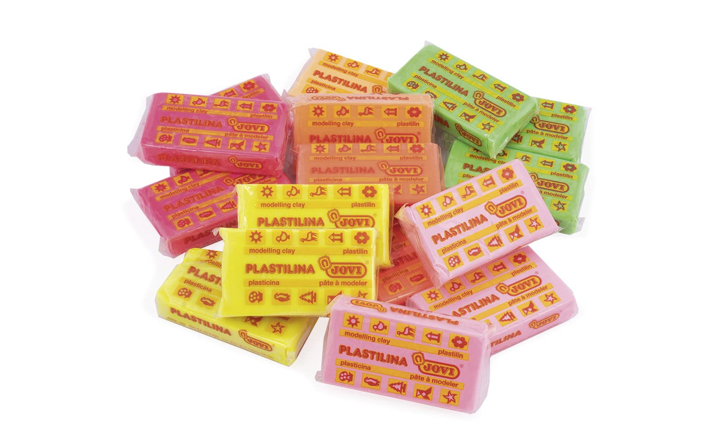 Jovi Plastilina Reusable Neon Non-Drying Modeling Clay; 1.75 Oz. Bars, Set Of 30, 5 Each Of 6 Neon Colors, Perfect For Arts And Crafts Projects