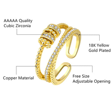 Askljeby Anxiety Ring for Daughter, 18K Gold Fidget Ring for Daughter from Mom to My Daughter Cubic Zirconia Adjustable Thumb St