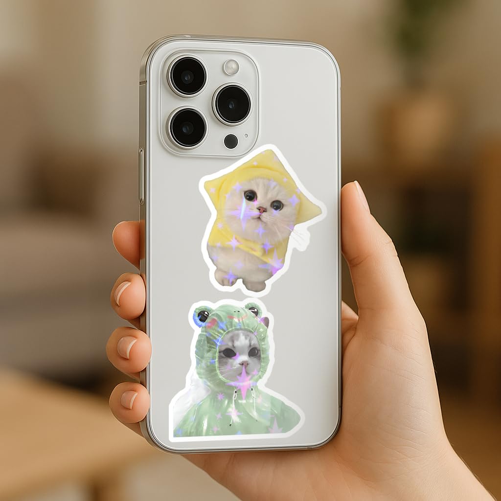 200 Cute Cat Stickers for Water Bottles - Kawaii Vinyl Cat Meme Pack, Glossy Waterproof Decals 2-2.8 , Laptop/Phone/Skateboard/S