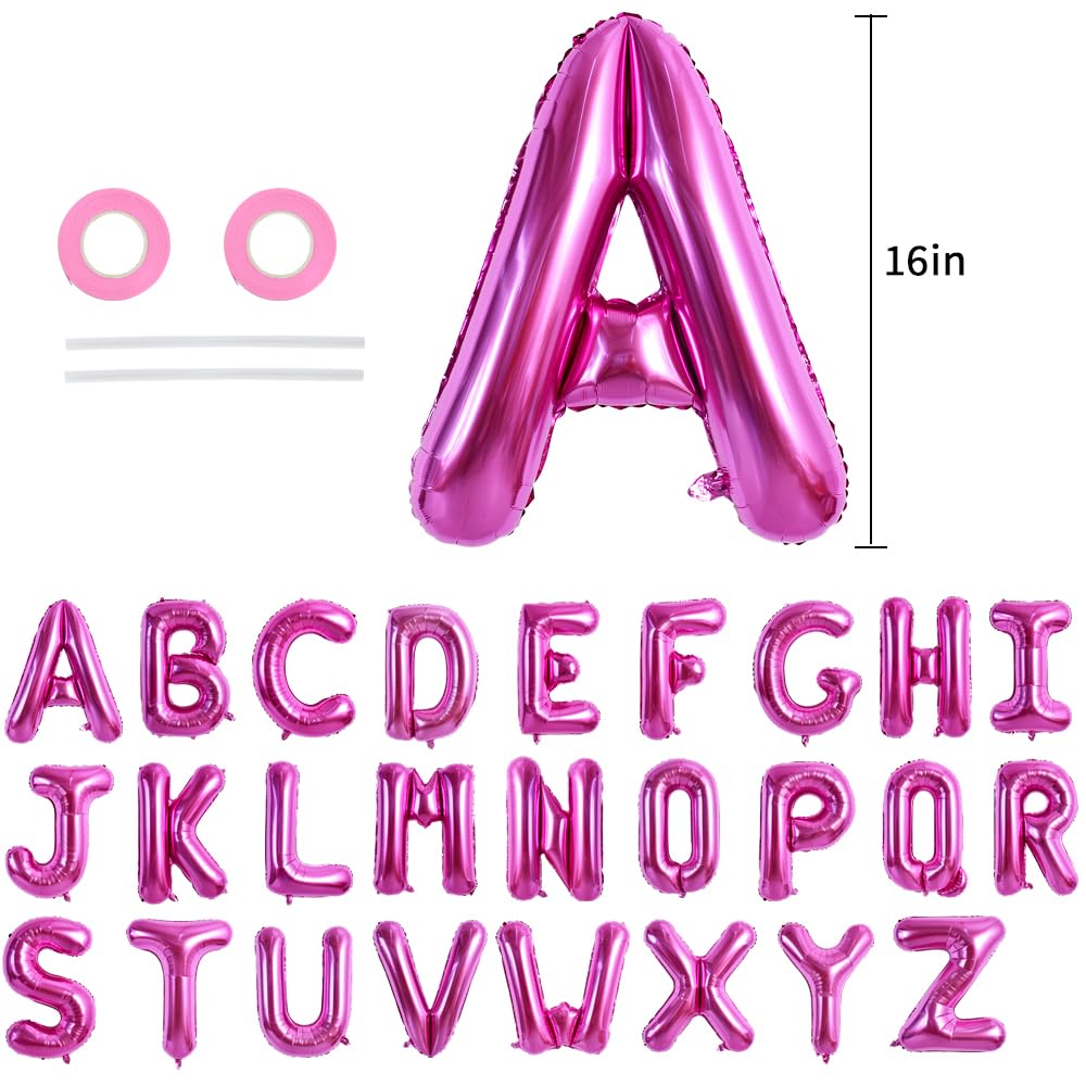 Toniful 52 Pieces 16 Inch Rose Red Letter A-Z Balloons,Custom Phrase Mylar Foil Alphabet Letter Diy Personalized Phrase Banner F