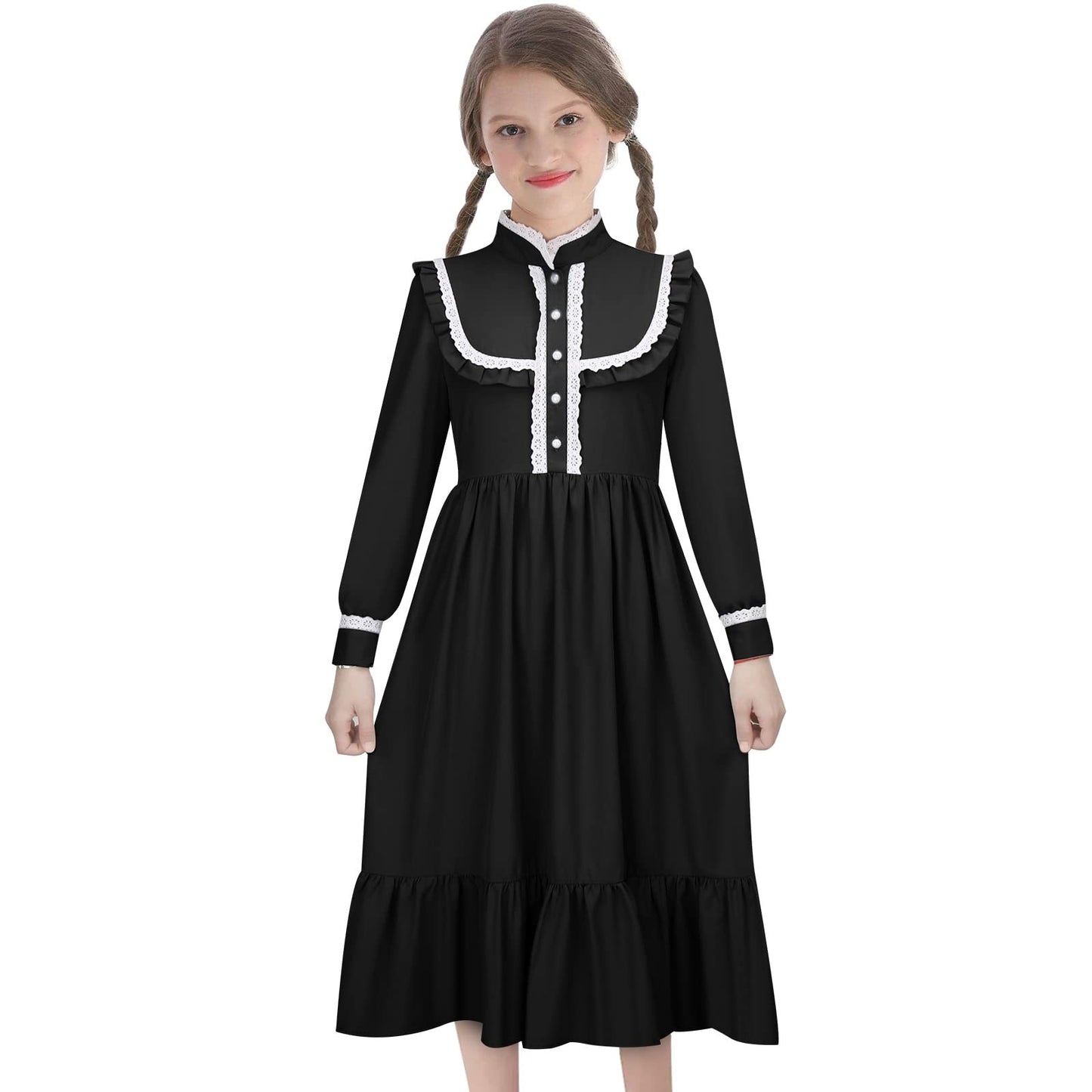 Todollcos Girlsharriet Tubman Costume Pioneer Colonial Dress Victoria Retro Rustic Skirt Kids Cosplay Outfits Party (Black, 140C