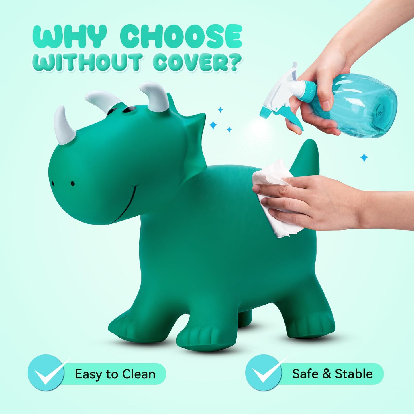 VangeBow Dinosaur Bouncy Animal - Green Triceratops Hopper Toy for Toddlers 3+, PVC, Indoor/Outdoor, First Birthday Gift