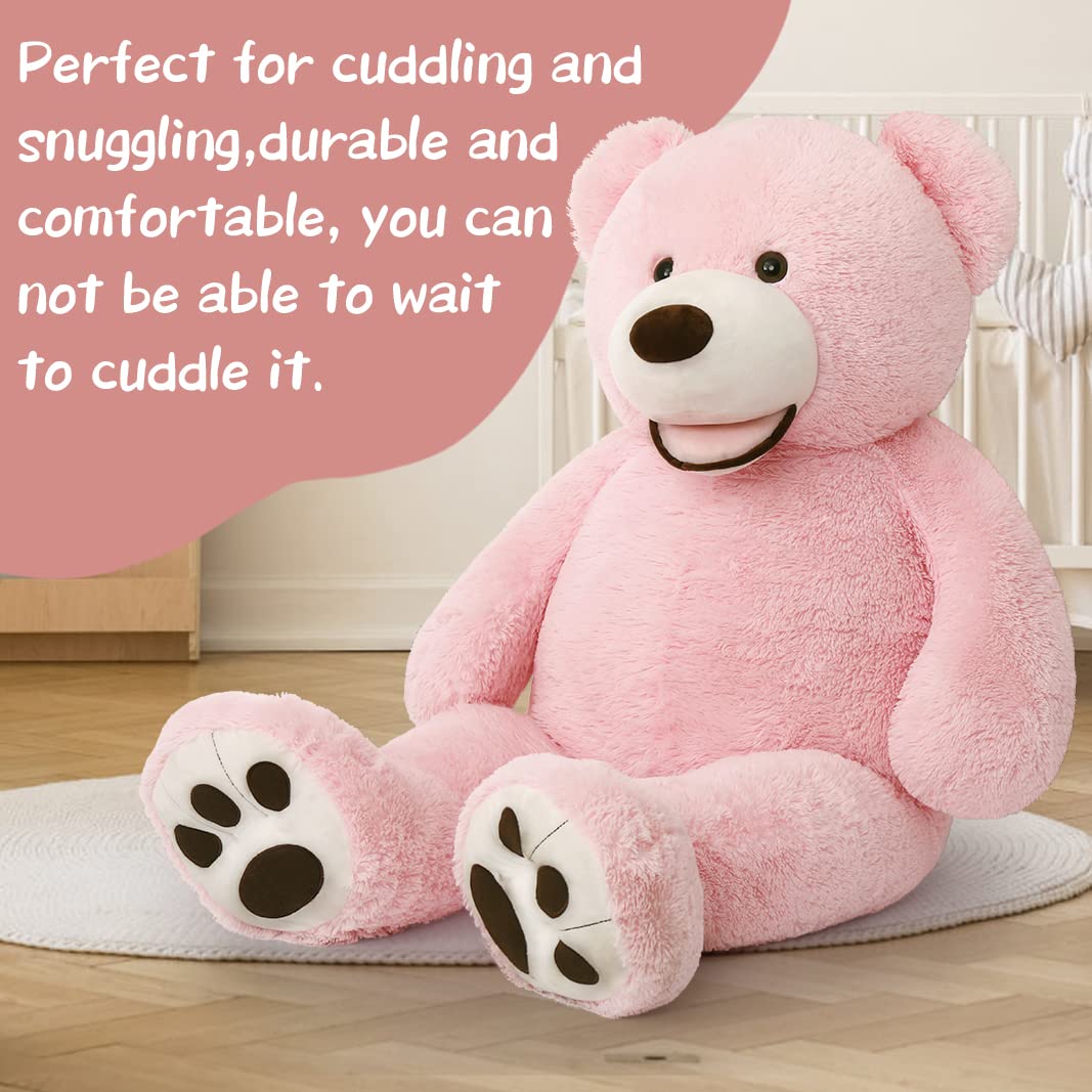 Morismos Giant Pinkteddy Bear 4 Feet, Big Pink Teddy Bear With Big Footprints 4.3Ft, Large Bear Stuffed Animals For Girlfriend G