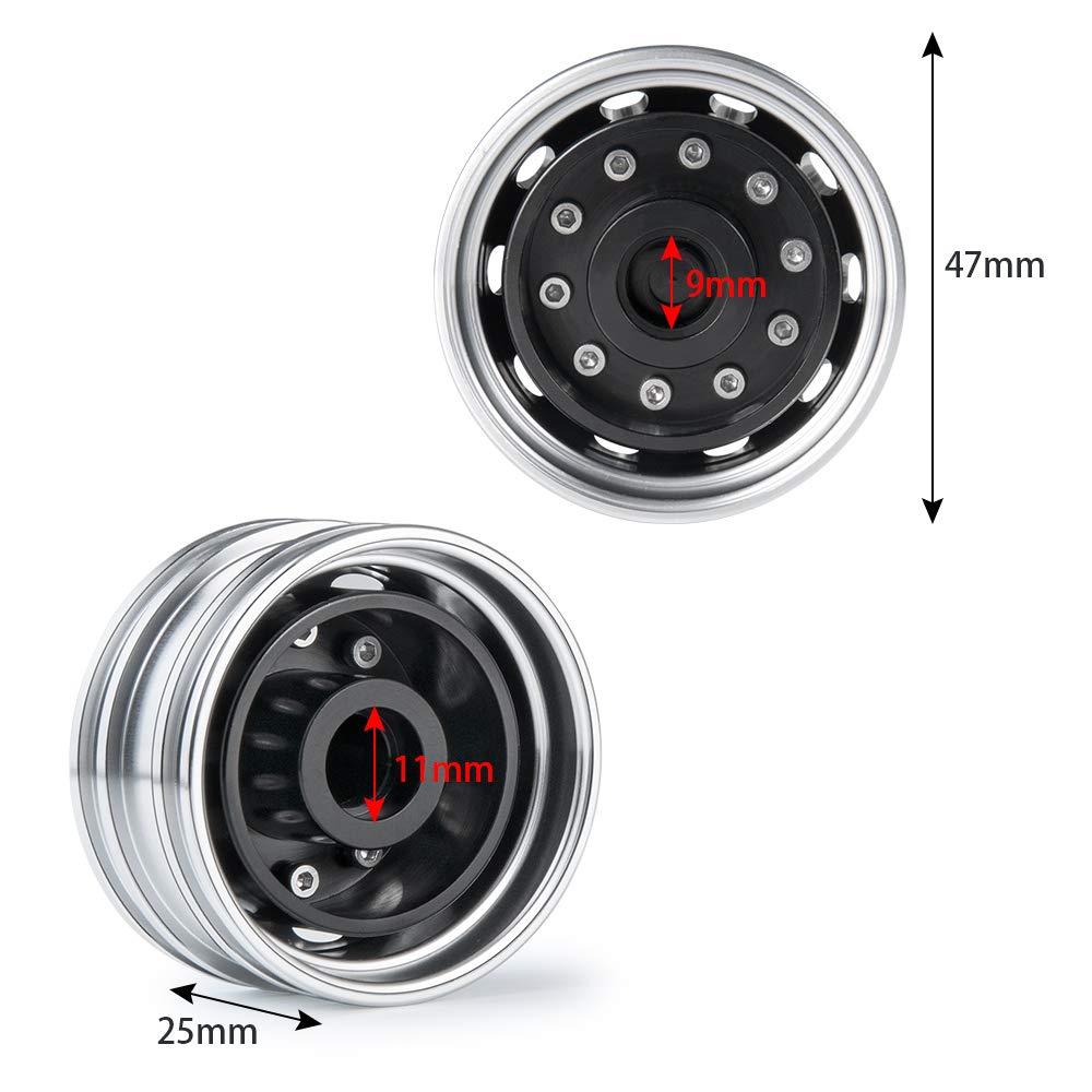 RC-Hub 2pcs Aluminum Alloy Front Wheels Rims for 1/14 Tamiya Trailer Truck RC Car (Width 25mm)