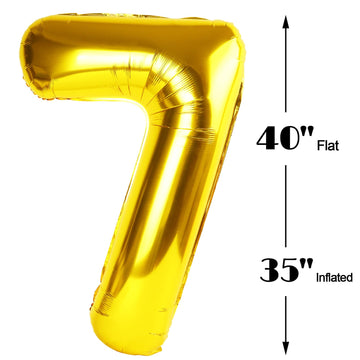 Gold Number 7 Birthday Balloon 40 Inch, Digital Balloons For 7 17 27 70 73 77 Party Celebration Decorations Supplies, Mylar Foil